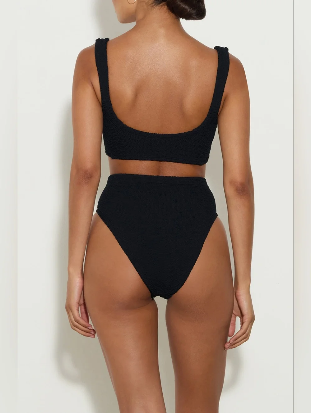 Hunza G Jamie Bikini - Textured Black Two-Piece Swim Set - One Size